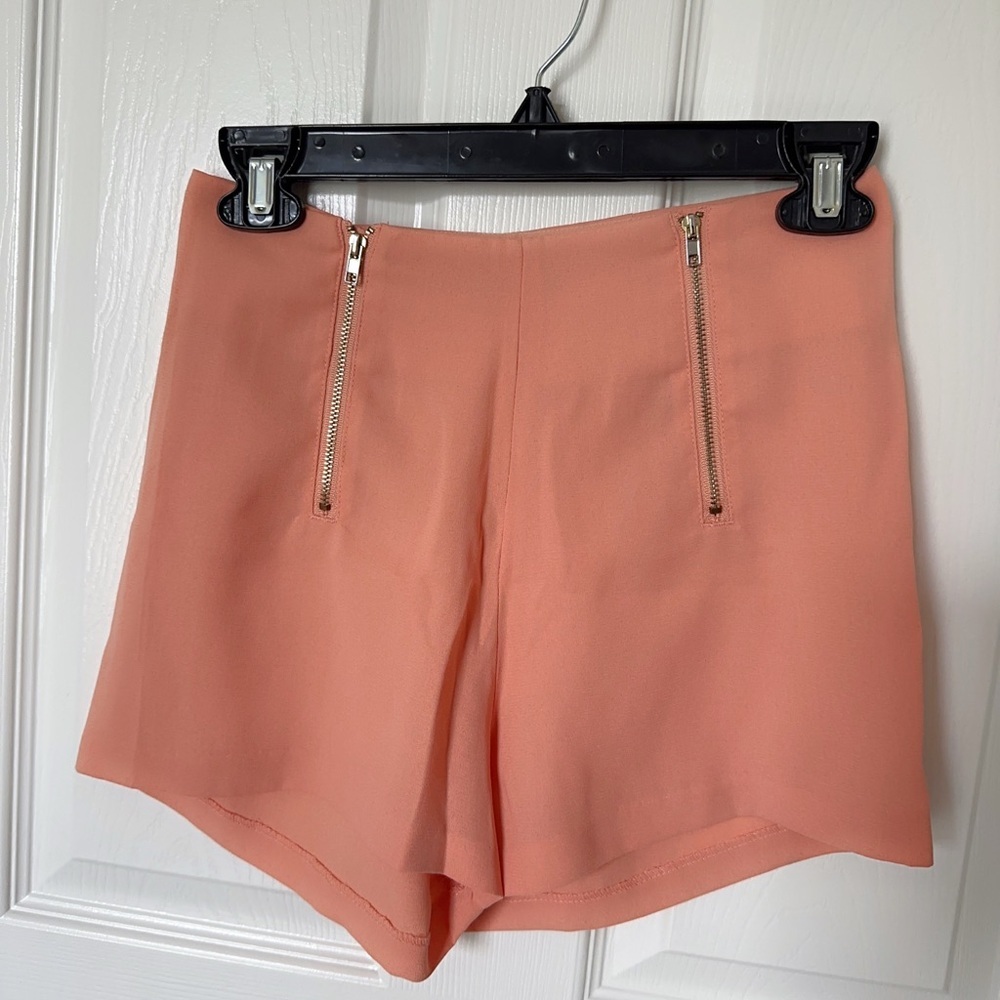 Love Tree High Waist Peach Zip-Front Shorts
